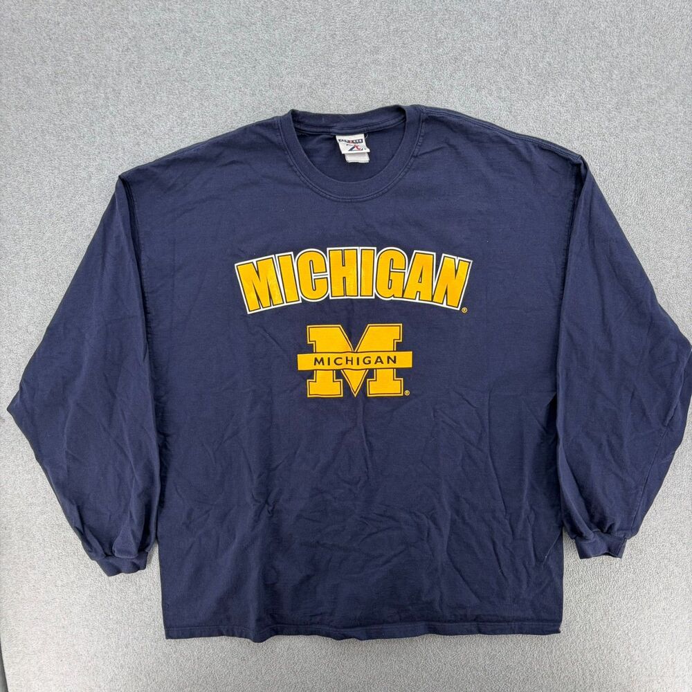 Vintage University of Michigan Jerzees Long Sleeve 2XL Mens Cotton Logo Football